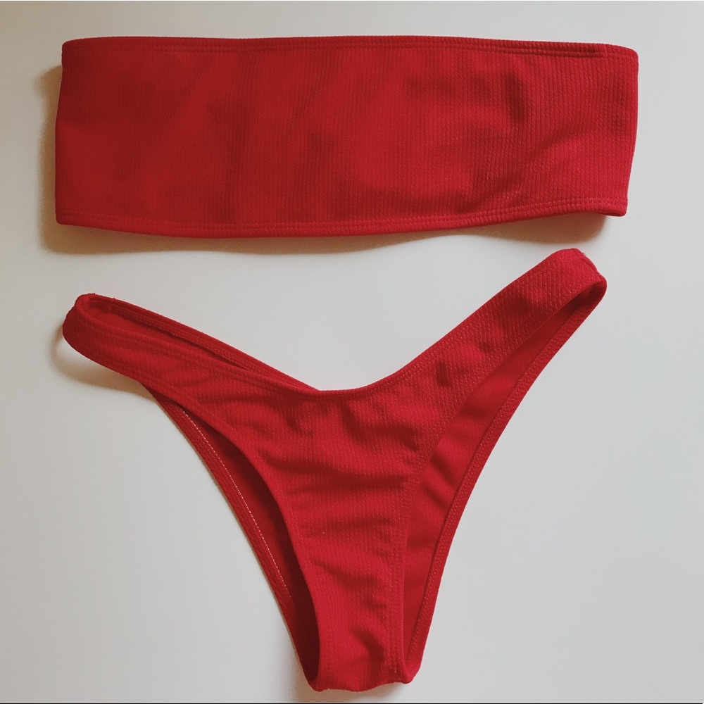 Red Ribbed Bandeau Bikini - Picture 3 of 3